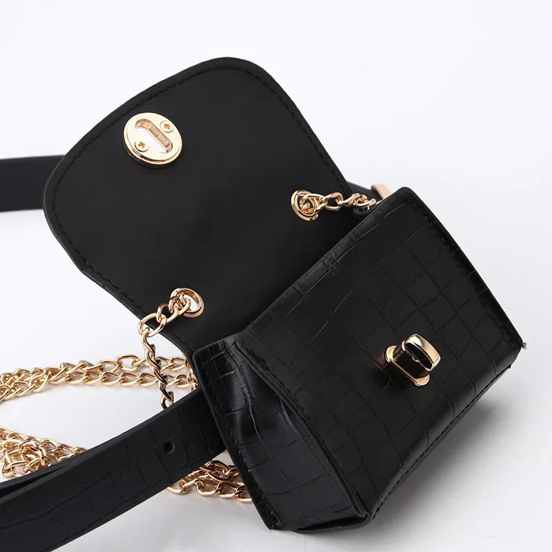 Fashion New Women Chain Pocket Belt Leopard Pattern Retro Waist Fanny Pack Mini Handbag PU Leather Bag Purse  Lady Wholesale Bag