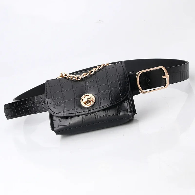 Fashion New Women Chain Pocket Belt Leopard Pattern Retro Waist Fanny Pack Mini Handbag PU Leather Bag Purse  Lady Wholesale Bag