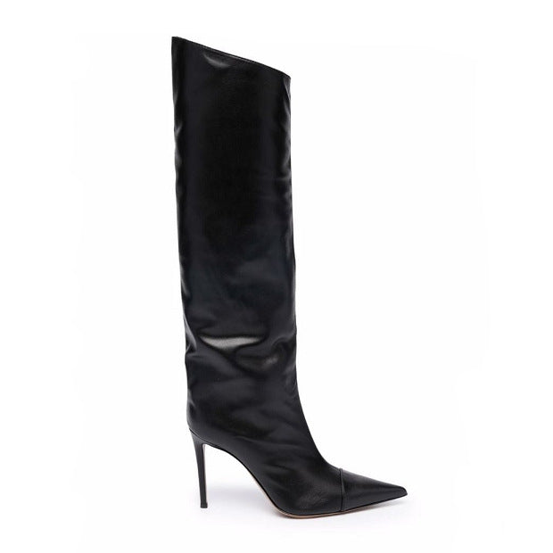 Women's New Autumn And Winter High-Heeled Pointed Toe Magic Patent Leather Knee Length Large Size Boots