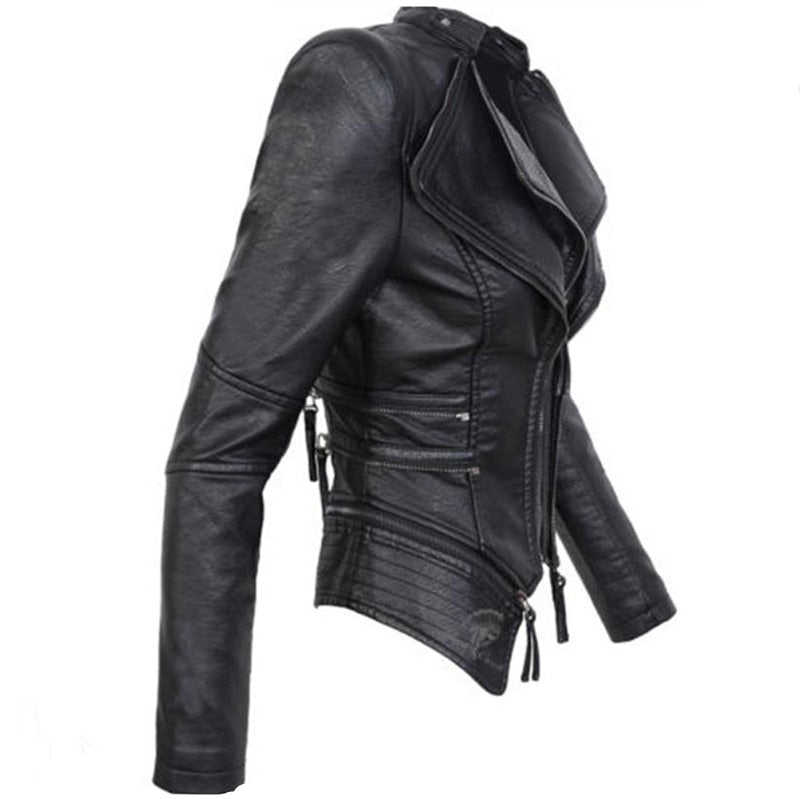 Gothic couro falso PU Mulheres Jaqueta de Inverno Moda Outono Motocicleta Jaqueta de couro Preto faux casacos Outerwear Casaco