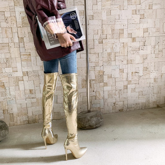 Sexy Pointed Toe Stiletto Heels Over-the-knee Long Boots Side Zipper Winter Knight Boots