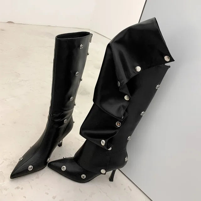 Fashion Women Knee High Boots Thin High Heels Pointed Toe Party High Boots Spring Autumn Four Season Shoes Woman