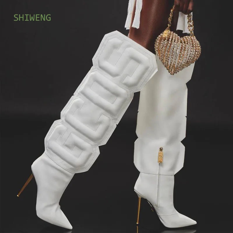 Women Over The Knee Boots Fashion Catwalk Long Boots Thin High  Heel Pointed Toe White/brown Shoes For Women Spring 2021 Large S