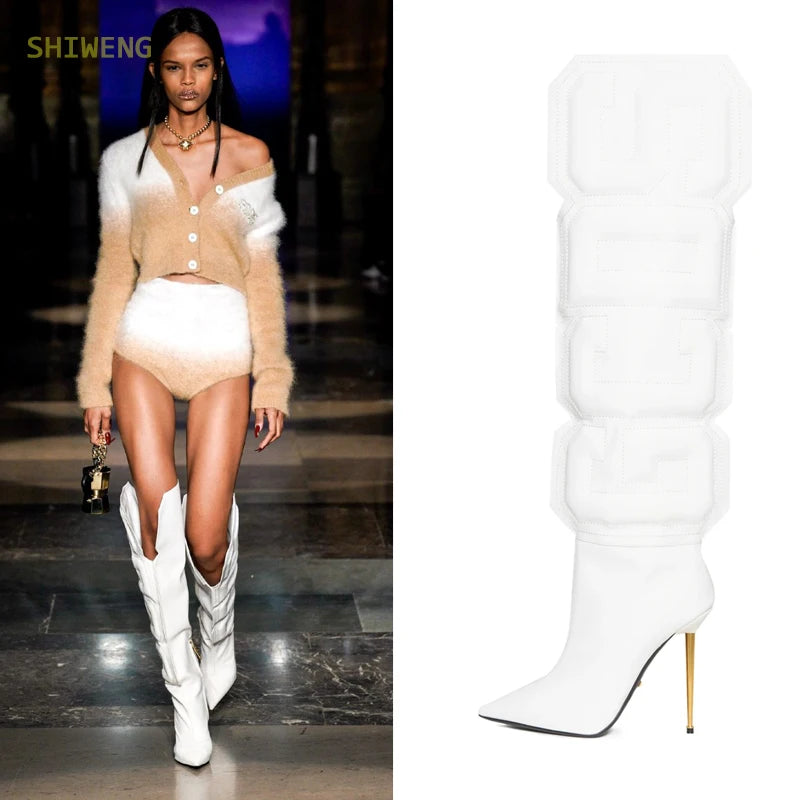 Women Over The Knee Boots Fashion Catwalk Long Boots Thin High  Heel Pointed Toe White/brown Shoes For Women Spring 2021 Large S